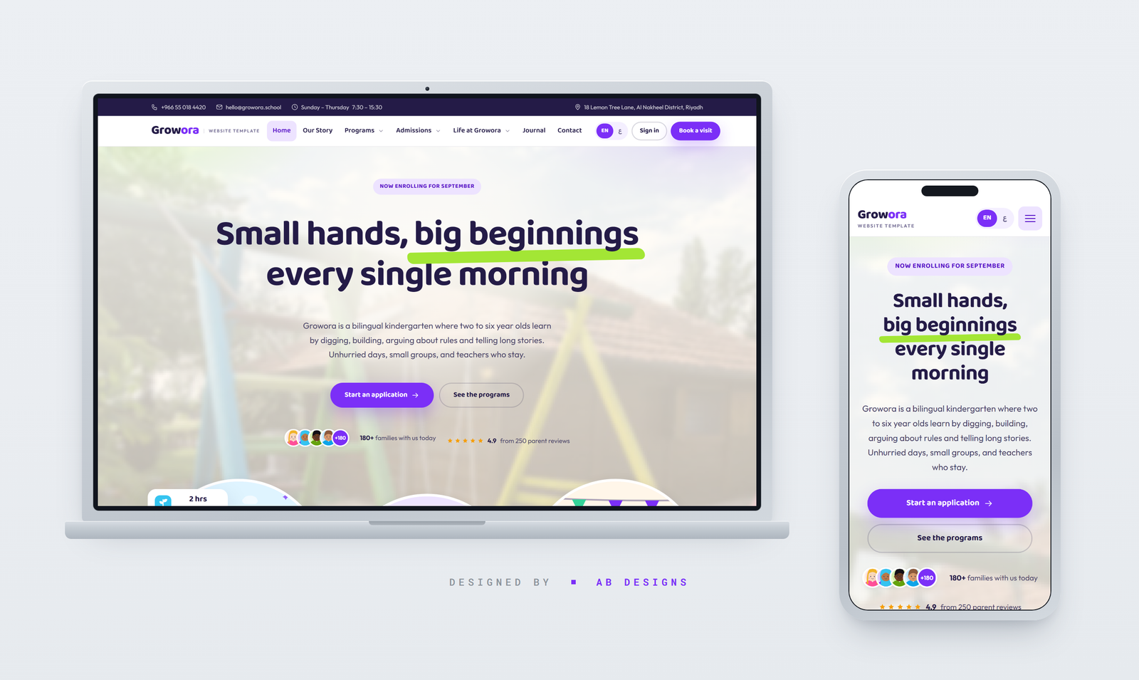 GROWORA — قالب موقع PHP لروضة أطفال وحضانة
