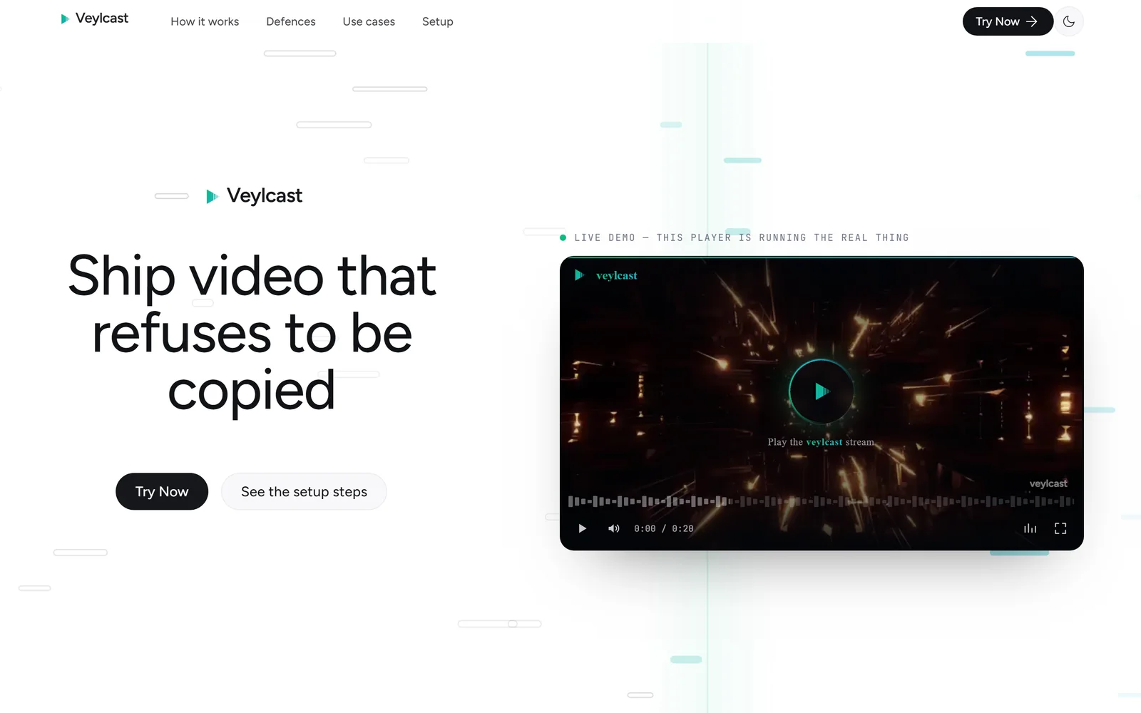 الصفحة الرئيسية لـ Veylcast — منصة بث فيديو مشفّر